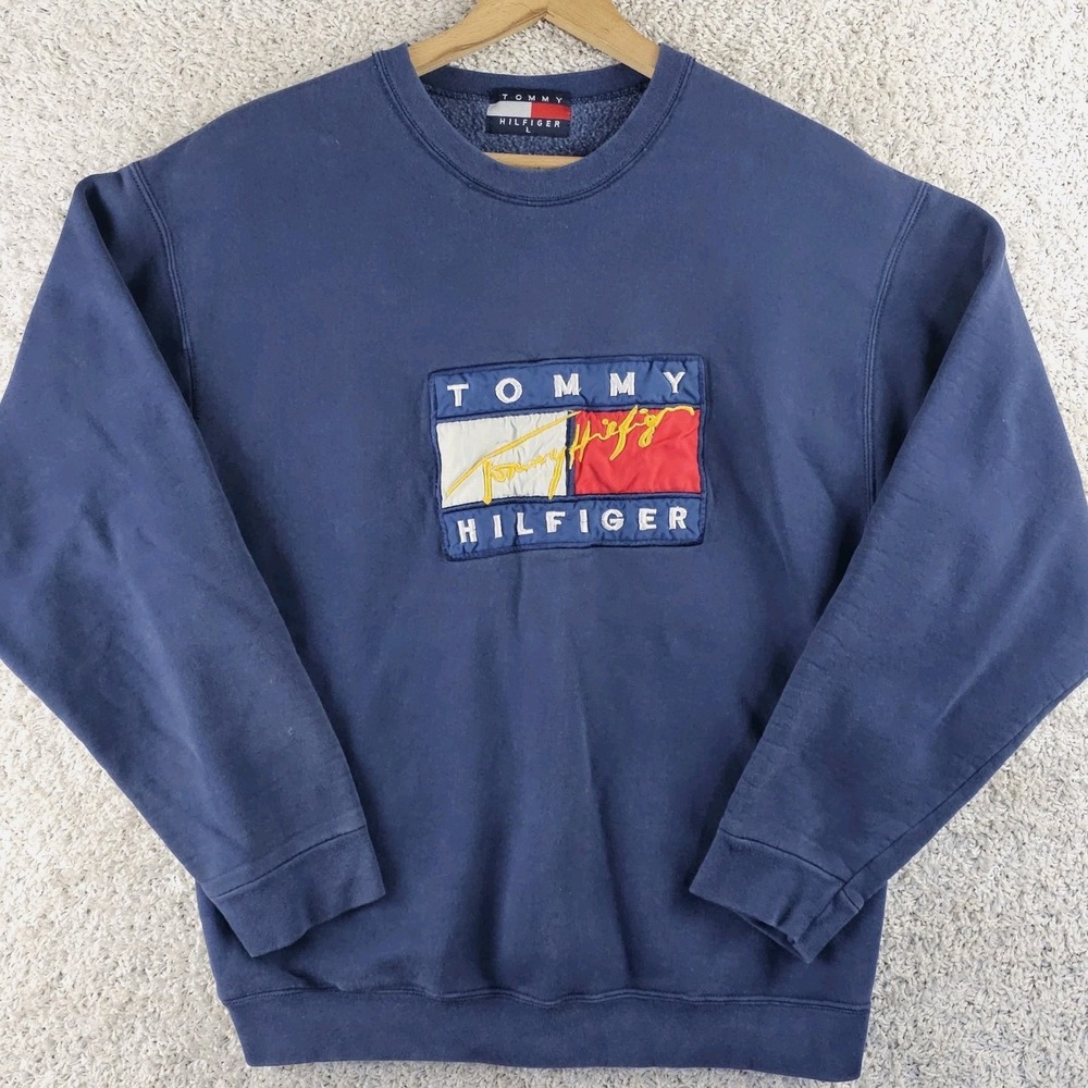 Vintage 90s Tommy Hilfiger Cursive Spellout Sweatshirt Mens Large (Medium) Y2K